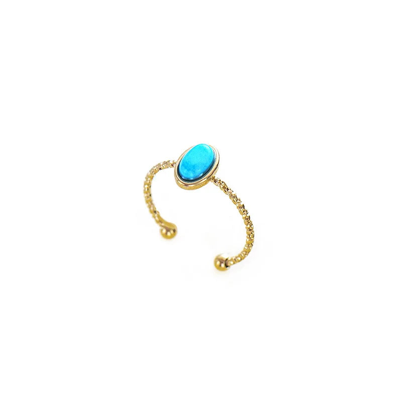 Trendy Party Wedding Chic Eternity Stainless Steel Gemstone Paved Turquoise Finger Ring Jewelry Open Cuff Rings