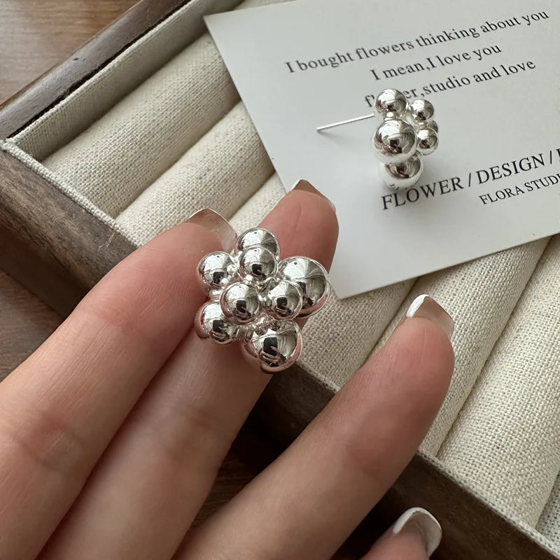 Quality Handmade 925 Sterling Silver Small Big Round Ball Stud Earrings for Girls Women Christmas Gifts