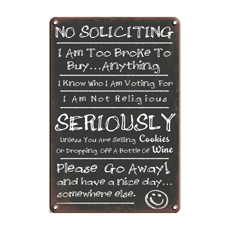 No Soliciting Beer Retro Plate Tin Sign Wall Bar Cafe Home Pub Art Kitchen Decor Vintage Metal Poster 30X20CM