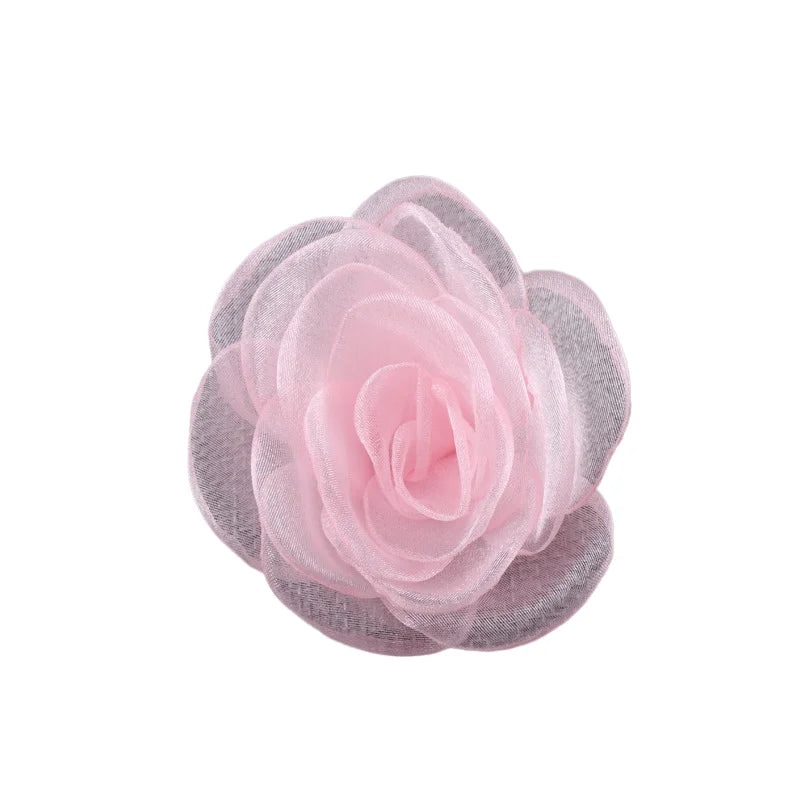 Korean Handmade Solid Color 7cm Organza Mesh Flowers Lined Hair Flowers for Girls Babies Toddlers Suitcase Dress Decoration