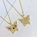 Bohemian Colorful CZ Crystal Butterfly Necklace Stainless Steel 18k Gold Plated Zircon Butterfly Pendant Necklace for Women