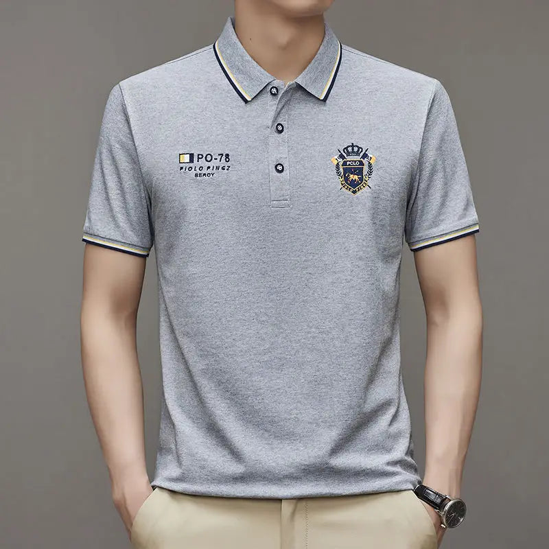 Men's Loose 210g Short Sleeve for  Jacket Embroidered Business Casual Style Plus Size Knitted Blank Design for Foreign Trade