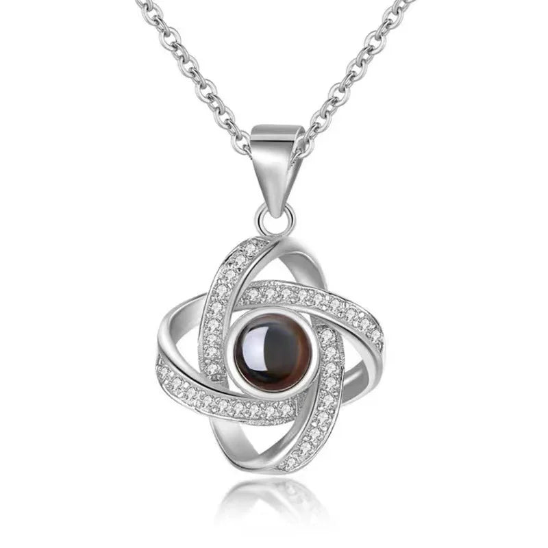 Lucky 925 Sterling Silver Four-Leaf Clover Language Stone Pendant NecklaceLight Luxury Jewelry Gift for Women