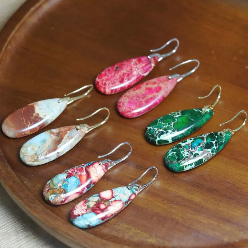 Bohemian Imperial Jasper Earrings for Women High-quality 18k Gold Plated Ear Hook Healing Energy Gemstone Boho Earrings