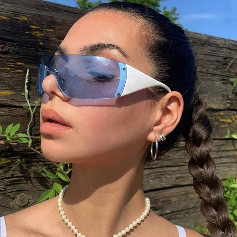 New Arrival Y2K Oversize Sunglasses for Women Men White PC Pilot Sunshade One-Piece Design Fashionable Trend for Europe America