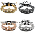 Hot Sale 4Pcs/Set Gold Crown Engraved Men Bracelet Bangle Set Luxury Stainless Steel Roman Numbers CZ Braided Bracelet Homme