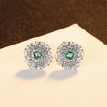Luxury  Fine Jewelry 925 Sterling Silver Full CZ Diamond Gemstone Stud Earrings