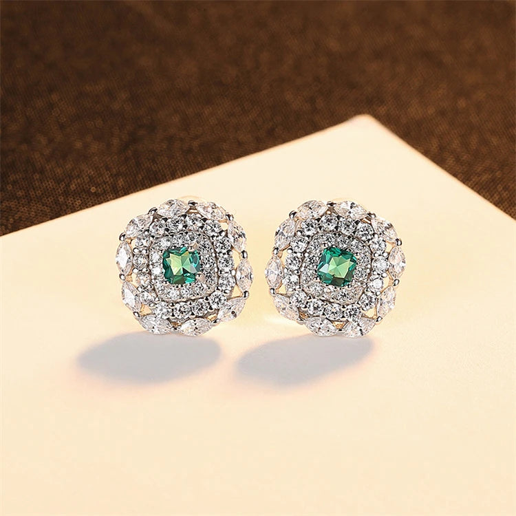 Luxury  Fine Jewelry 925 Sterling Silver Full CZ Diamond Gemstone Stud Earrings