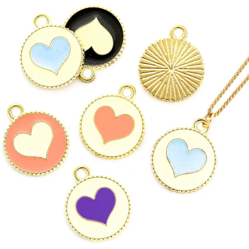 YuenZ Alloy Round Pendant Wave Pattern Double Layer Heart Love Charms for DIY Bracelet Necklaces Jewelry Making 19X16mm W221