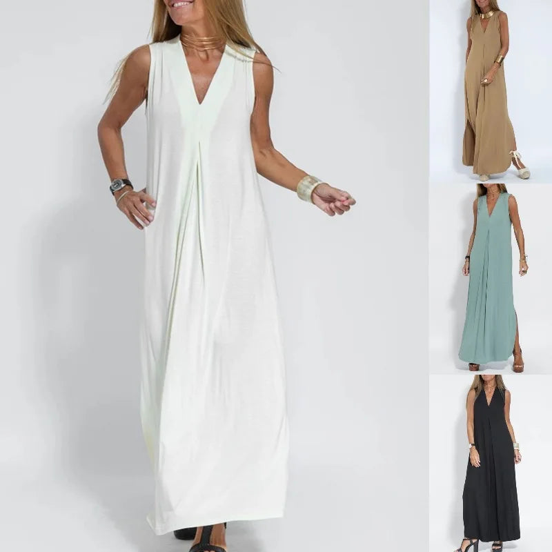 Long Coat Women Vest Dress V-neck Solid New Pullover Split Spring Summer Casual Vacation Cardigan Jacket Thin (Sold Separately)