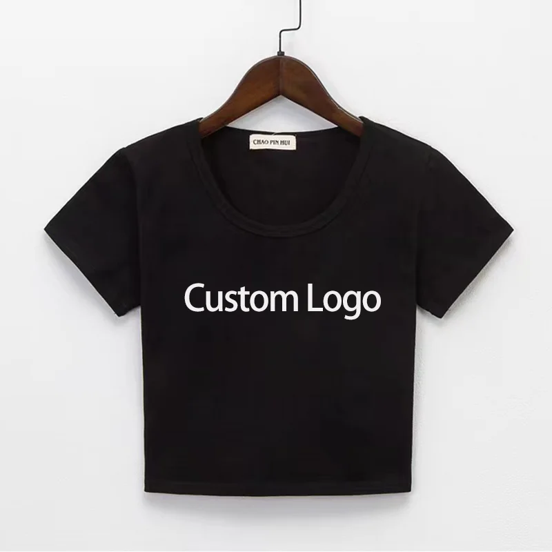 Wholesale 100% Cotton Casual Breathable Knitted Eco-Friendly Y2K Short Sleeve Crop Tops Women Letter/Logo 9 Colors 180g Custom MegaBDM