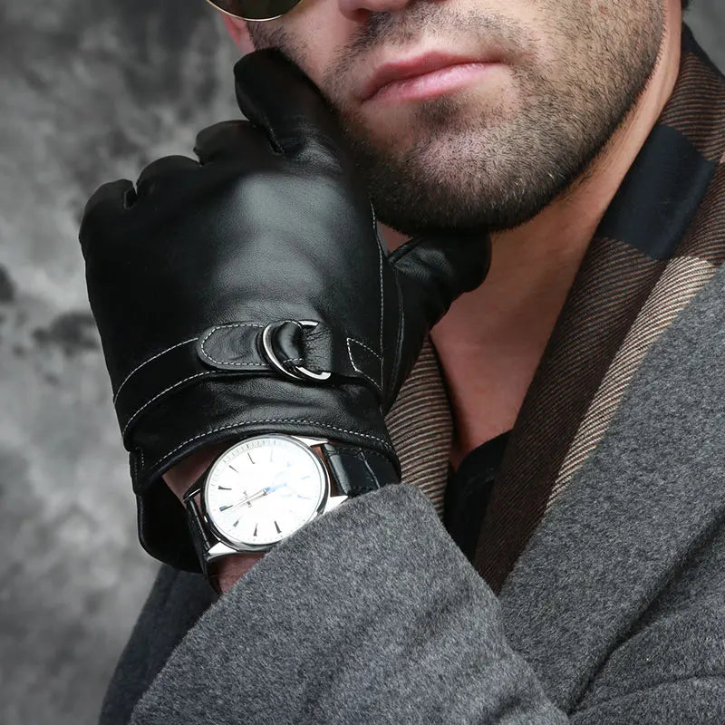 Windproof Winter Gloves Men Outdoor Riding Genuine Sheepskin Leather Gloves