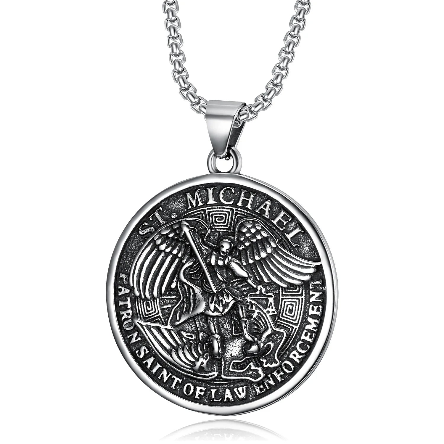 Fashion Jewelry Saint Michael's St. Michael Archangel Pendant Necklace Titanium Charm Chain Men 316L Stainless Steel Necklace