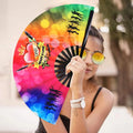 New Arrival Customized Printing Decoration Bamboo Large Clack Rave Hand Fan