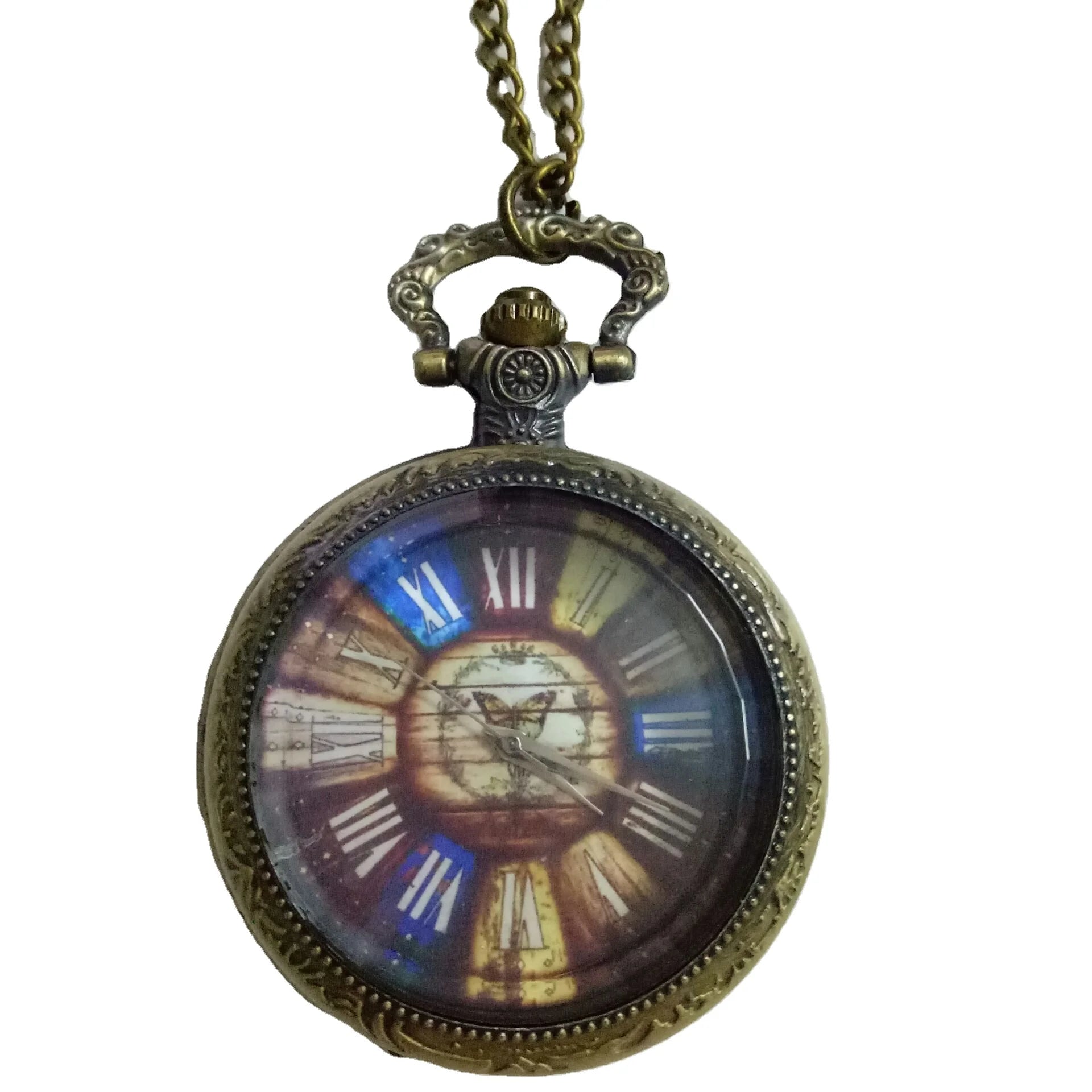 Fashion Cover Colorful Roman Bronze Pocket Watch