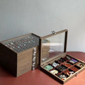 14 Models Walnut Surface Jewelry Set Rings Earrings Necklace Bangles Display Storage Box with Window 35x24x5cm Suede Lining