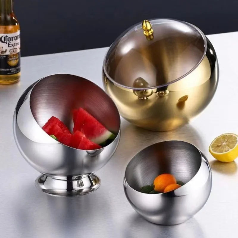 Hotel Restaurant Kitchen Equipment Home Salad Bowl Top Visual Silver and Golden Stainless Steel Salad Bowl with Stand and Cover