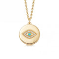 Gemnel Fashion 925 Silver 18k Gold Biography Eye Locket Zircon Turquoise Open Necklace