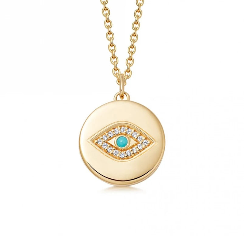 Gemnel Fashion 925 Silver 18k Gold Biography Eye Locket Zircon Turquoise Open Necklace