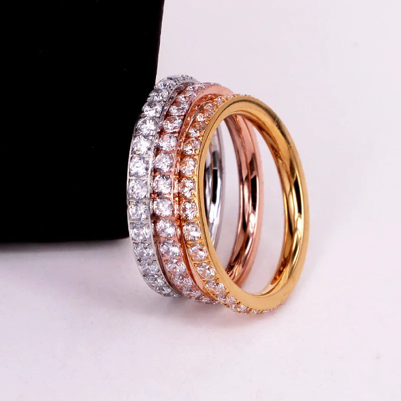 Wholesale Rings Set for Women Jewelry Stainless Steel Zircon Beads Full Paved