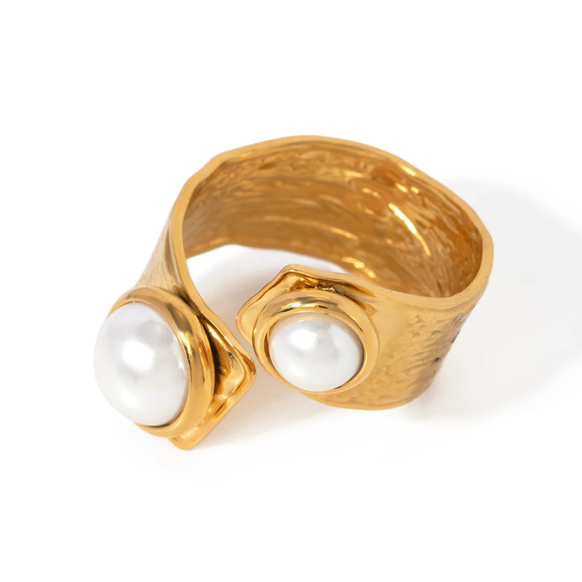 J&D 18K Gold Plated Stainless Steel Irregular Texture Pearl Ring