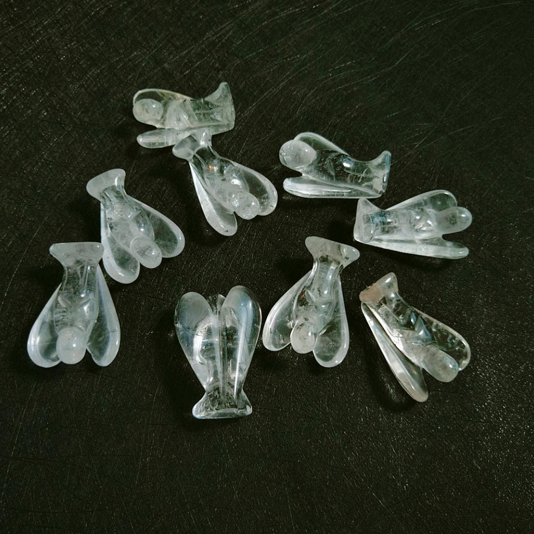 Huiying 1.5 Inch Carved Natural clear Quartz Angel Figurines Statues for Home Decoration Crafts