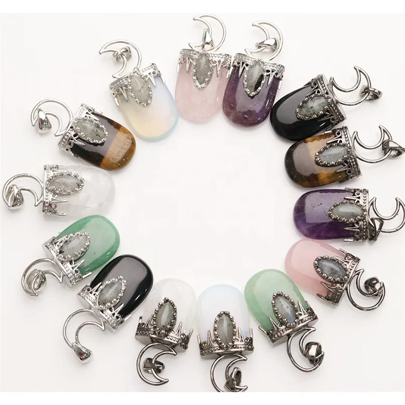 New Arrival Vintage Unisex Mixed Chakra Gemstone Moon Charm Necklace Crystal Rhinestone Glitter Stone Fashion Pendant Charms