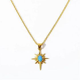 Vintage Jewelry Copper Gold Plated Natural Gemstone Star Pendant Necklace