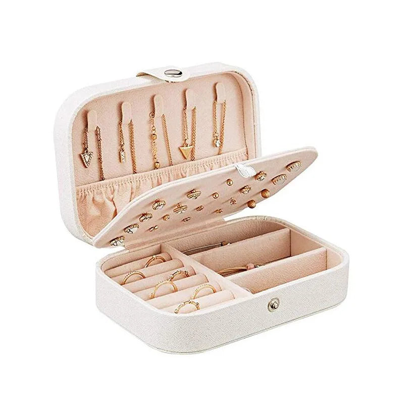 Leather PU Jewelry Box Double Layer Jewellery Bag Ring Earrings Bracelet Necklace Organizer for Girls Portable Travel Jewel Case