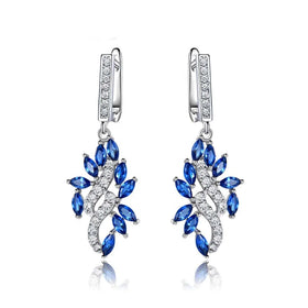 Blue Sapphire Drop Earrings for Women Genuine 925 Sterling Silver Gemstone Earrings