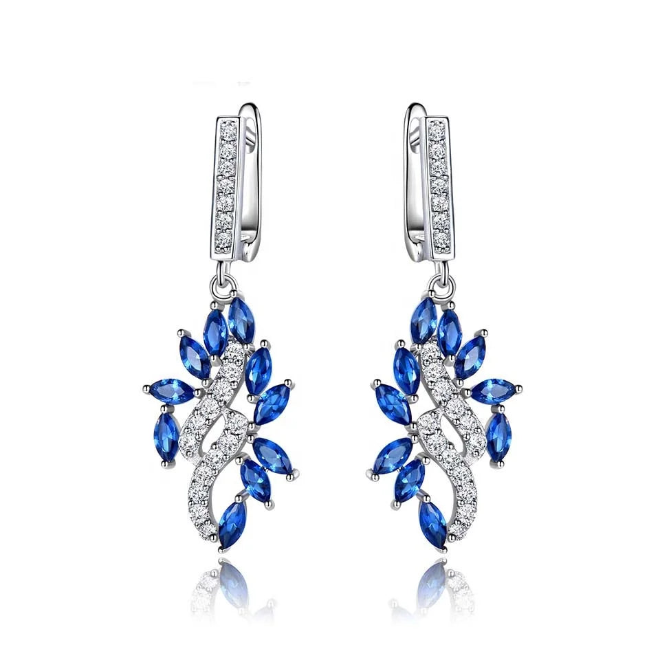 Blue Sapphire Drop Earrings for Women Genuine 925 Sterling Silver Gemstone Earrings