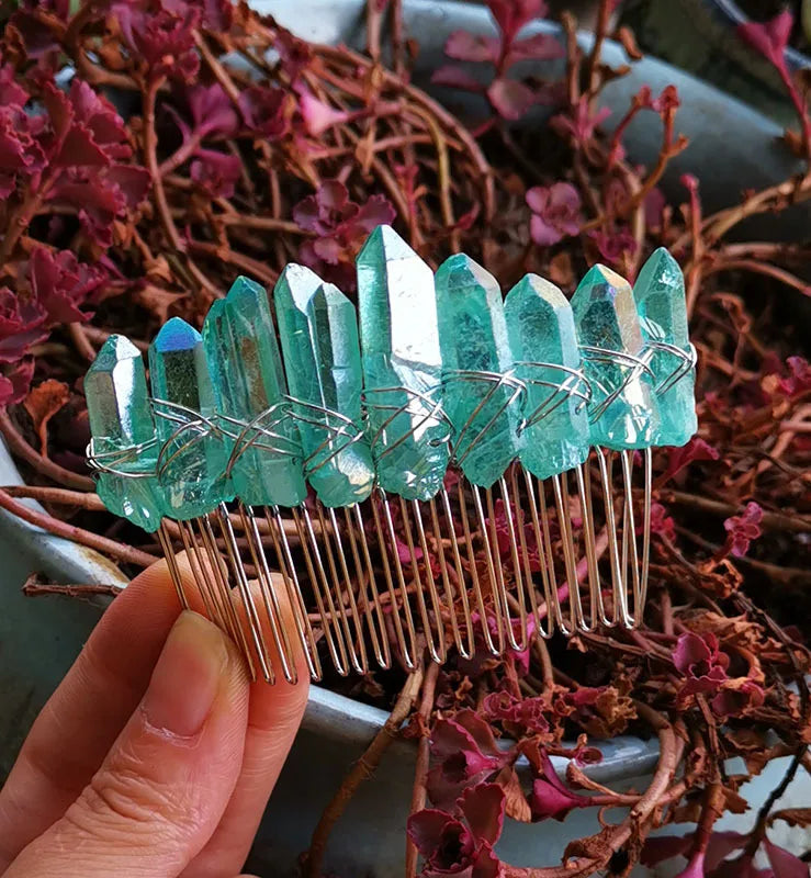 2024 Customized Label Wicca Moon Mermaid Blue Crystal Hair Comb DIY Handmade Bridal Hair Accessories