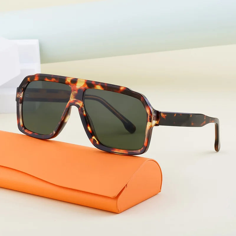 DOISYER 2023 Oversized UV400 Sunglasses Vintage Pilot Style Sun Glasses Propionic Acid Metal Temple PC Frame for Women Men