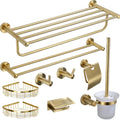 Bathroom Hardware Double Bath Towel Bar Rack Shelf Caddy Accessory Set Brushed Gold Stainless Steel Towel Bar Set 9 Pieces