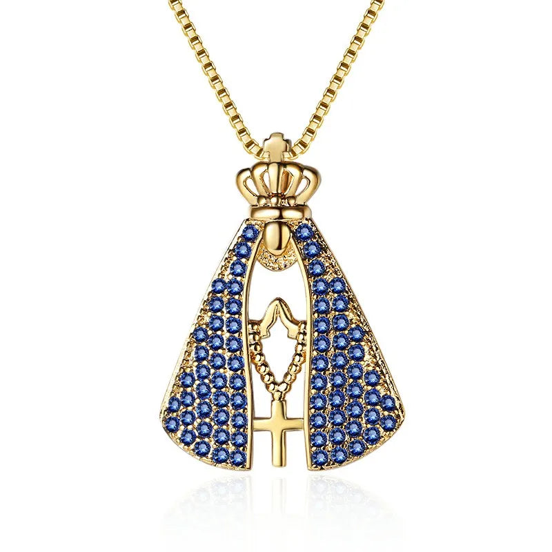 New Simple Personality Religious Necklace High Quality Blue Zircon Religious Jewelry Copper Necklace Wholesale