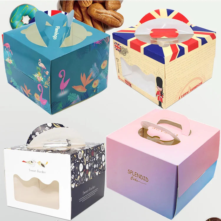Hot Sale Custom Clear Plastic Window Cake Packaging Box with Handle Factory Price for Bakery Use