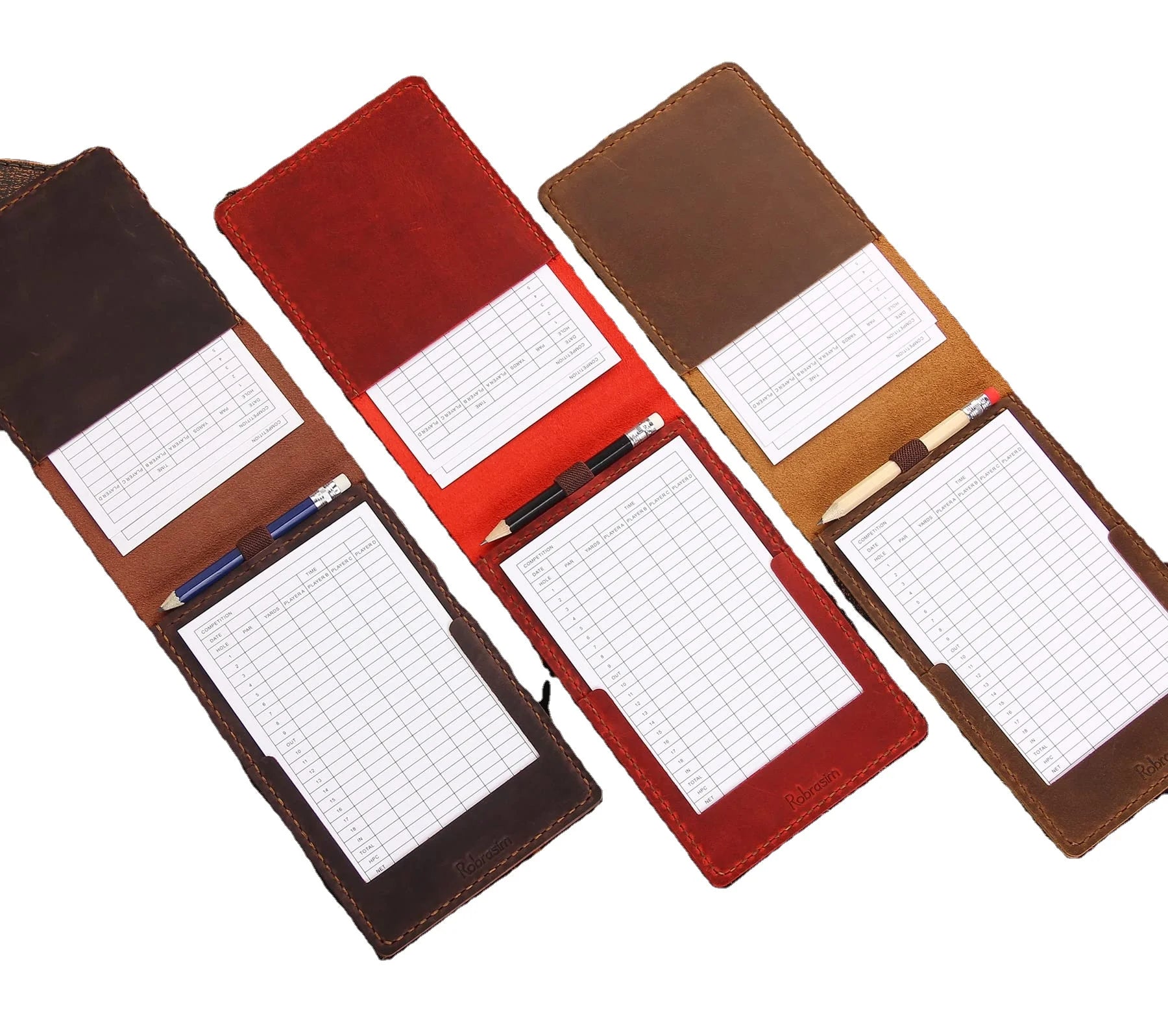 Crazy Horse Leather Yardage Book Cover Genuine Leather Golf Scorecard Holder Golf Yardage Book with Built-in Pencil Loop