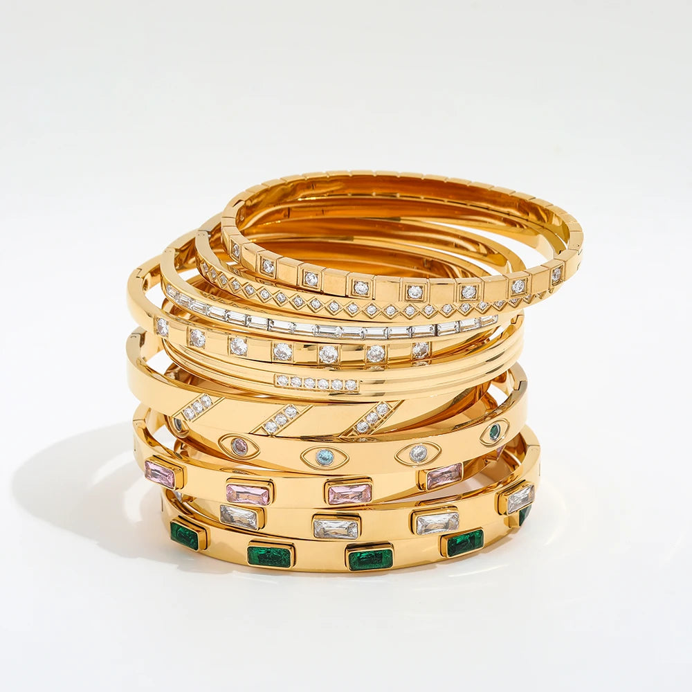 Fenny Tarnish Free Colorful Cubic Eye-shaped Star Zirconia Bangle Bracelet Ready to Ship Stainless Steel Jewelry Wholesale