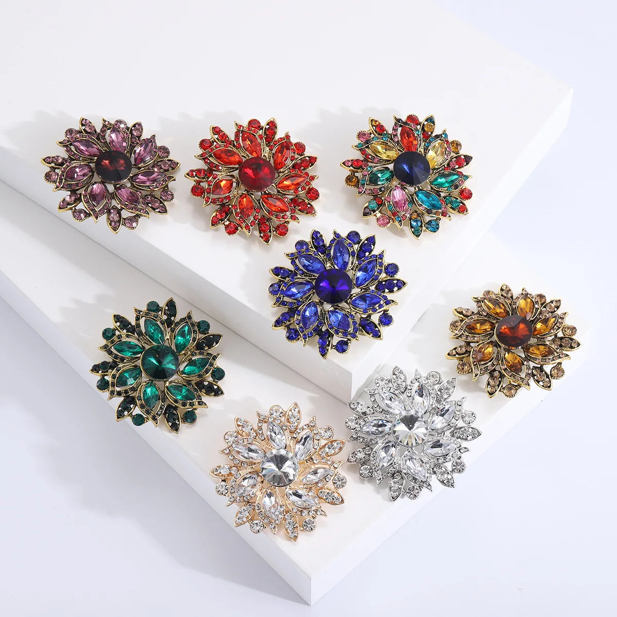 Fashion Multi Color Crystal Rhinestones Large Flower Brooch for Women Jewelry Exaggerated Retro Brooch Pin (KBL121)