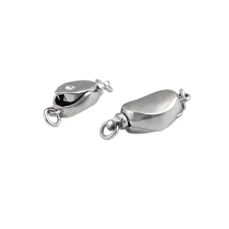 Wholesale 925 Sterling Silver Ingot Box Shape Pearl Clasp Bead Bracelet Clip for Men Women 14K 18K Rose Gold Rhodium Plated