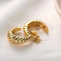 Geometric C-Croissant Earrings 0.66in Twisted Round Hoop CZ Earrings in Silver/Gold Plated Stainless Women's Fashion Earrings