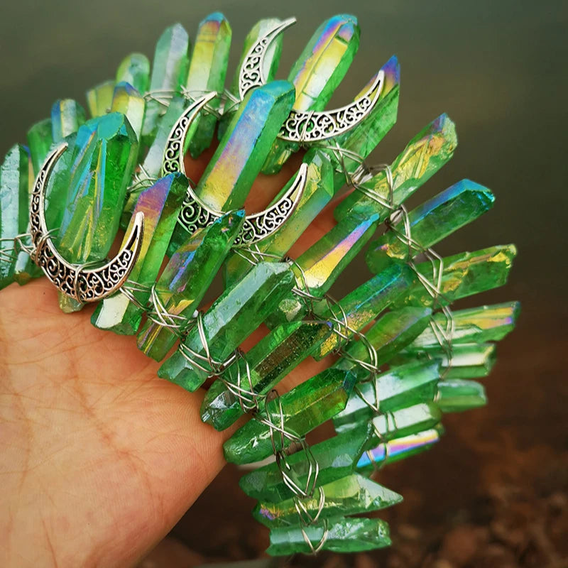 2025 Buy in Bulk Colorful Green Moon Wicca Wizard Crown Hairband Green Hairband Crystal Comb Brides Hair Combs