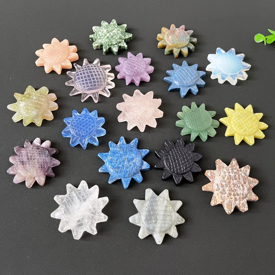 Wholesale Hand Carved Rainbow Healing Stones Sun Flower Natural Crystal Sunflower