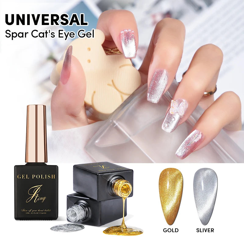 JTING Nail Gel Art Supplier 2 Colors Gold and Silver Universal Spar Magnetic Cat Eye Nail Gel Polish Uv OEM Private Label