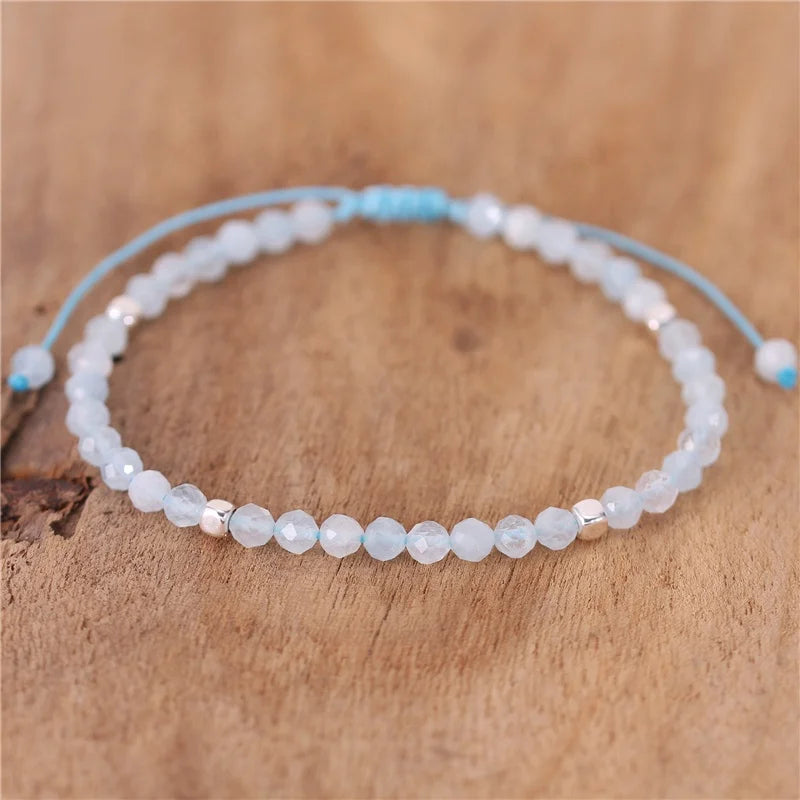 Popular Jewelry Chic 4mm Aquamarine Simple Beads Dainty Bracelet Adjustable Healing Gemstone Bracelets Bohe Jewelry Dropshipping