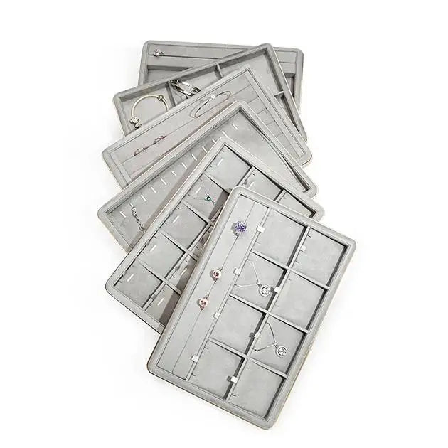 Wholesale Jewelry Store Gray Ring Bracelet Chain Bangle Display Tray Stackable Suede Metal Luxury Jewelry Tray in Stocks