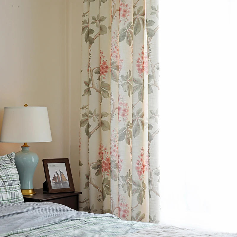 Innermor Printed Half Shading America Pastorale Faux Linen Grommet Curtains for Living Room Bedroom Window Translucent