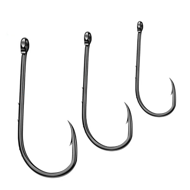WEIHE 12size 100pcs Barbed Carbon Fishing Single Hook Set