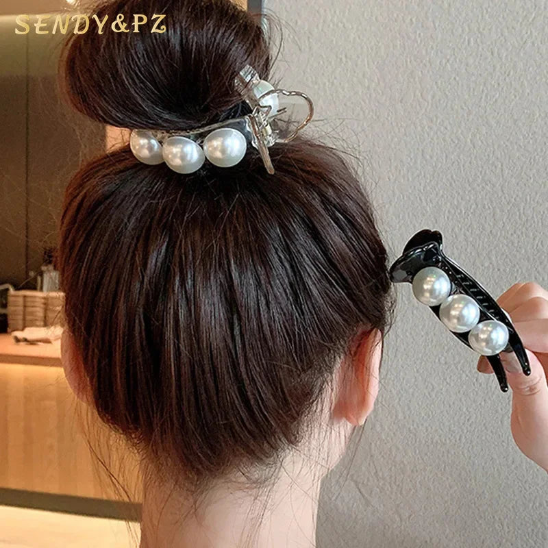 Korean Style Plastic Round Pearl Hairpins Women Catch Hair Clip Fixed Headdress Styling Hair Accessories
