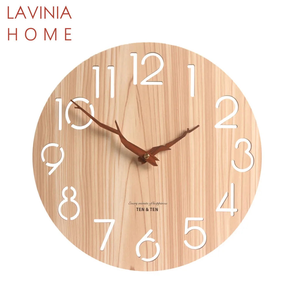 Lavinia Home Wooden Clock with Silent Movement Customized Clock Face and Color Quartz Wall Clock for Modern Home Decor
